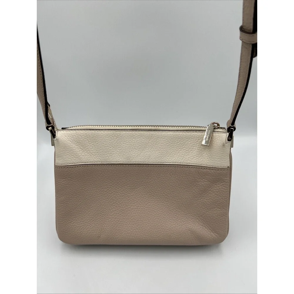 Kate Spade Leila Triple Gusset 2 Toned Pebbled Warm Beige White‎ Crossbody